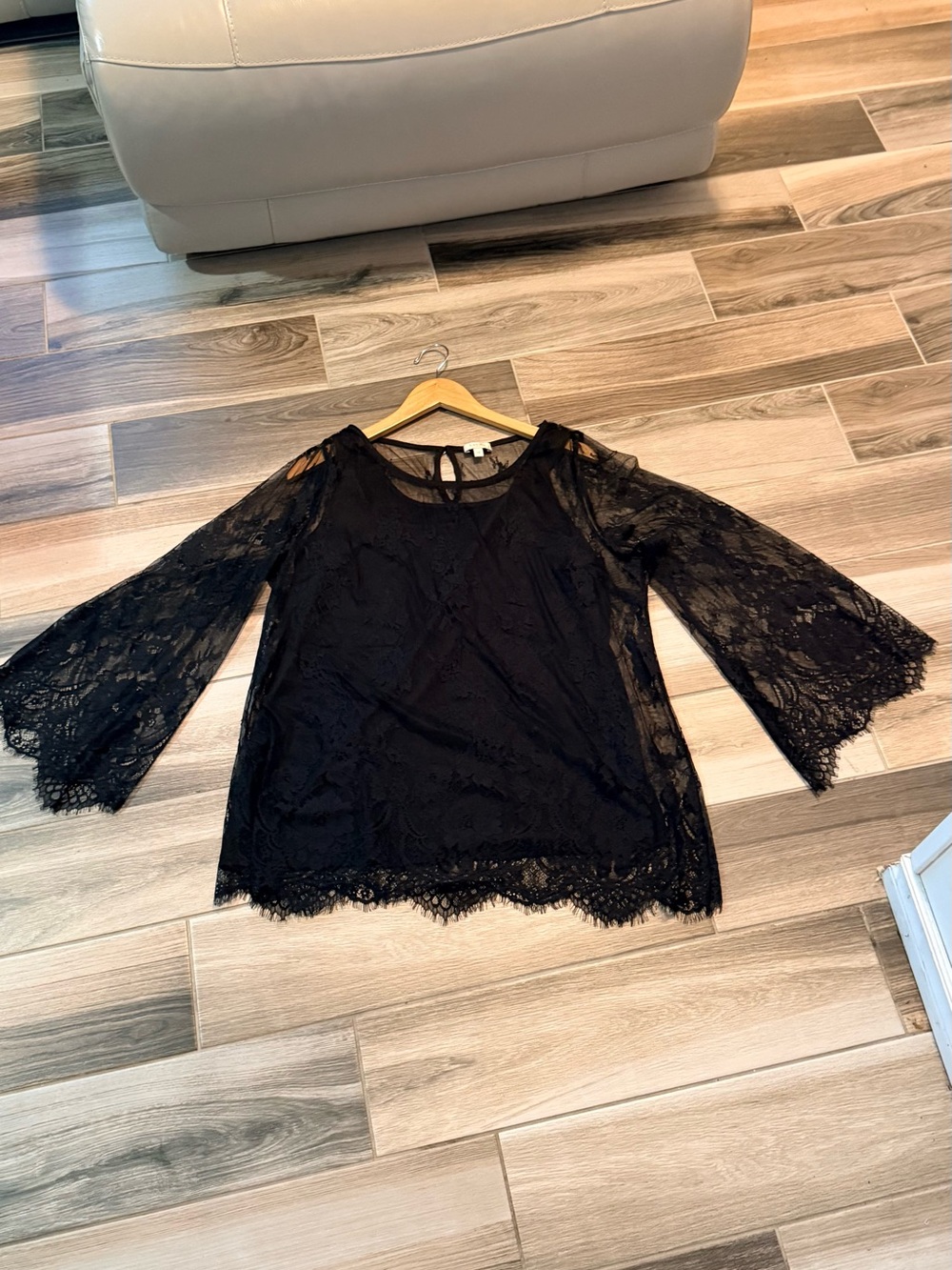 Black Lace Long-Sleeve Women's Top - Elegant Sheer Overlay - Picture 10 of 13